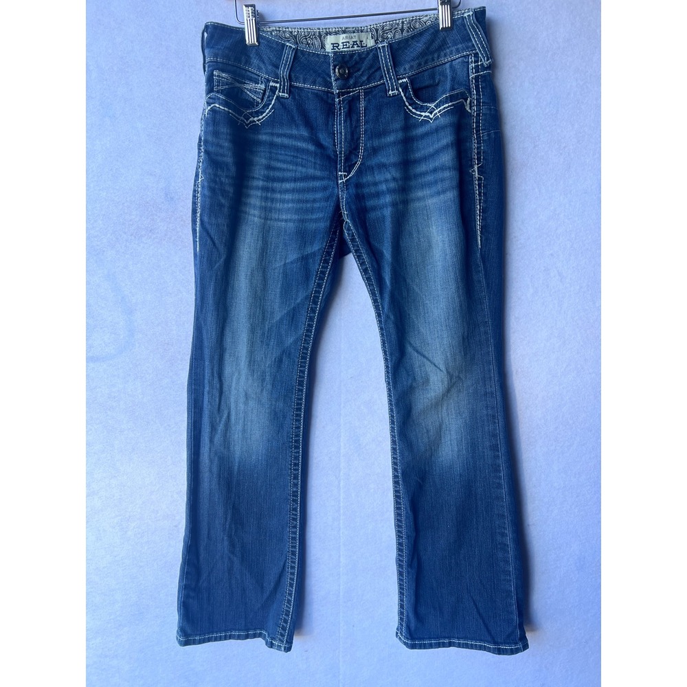 Ariat REAL Denim Womens 30S Mid Rise Bootcut Jeans Medium Wash Blue Embroidered